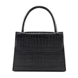 ayliss women small crocodile tote clutch shoulder handbag classic troc purse wallet bag top handle handbag pu leather zipper (black #1)