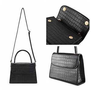 Ayliss Women Small Crocodile Tote Clutch Shoulder Handbag Classic Troc Purse Wallet Bag Top Handle Handbag PU Leather Zipper (Black #1)