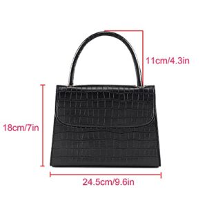 Ayliss Women Small Crocodile Tote Clutch Shoulder Handbag Classic Troc Purse Wallet Bag Top Handle Handbag PU Leather Zipper (Black #1)