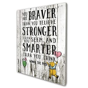 always remember you are braver than you believe, inspirational winnie the pooh quotes vintage rustic farmhouse wood wall art decor boy girl bedroom room door decoration