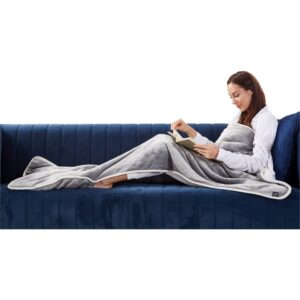 mekhi sherpa polyester throw blanket with feet pocket light gray 28″x70″