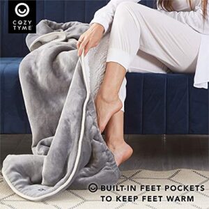 Mekhi Sherpa Polyester Throw Blanket with Feet Pocket Light Gray 28"x70"