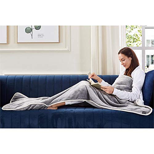 Mekhi Sherpa Polyester Throw Blanket with Feet Pocket Light Gray 28"x70"