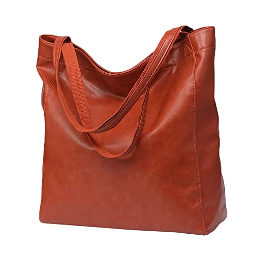 Women Tote Bags Top Handle Satchel Handbags PU Faux Leather Shoulder Purse (saddle tan)