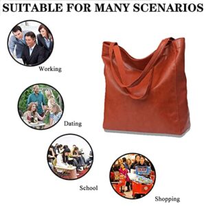 Women Tote Bags Top Handle Satchel Handbags PU Faux Leather Shoulder Purse (saddle tan)