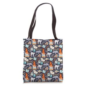 cats and books reader cat lover reading bookish tote bag