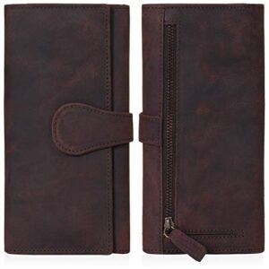 estalon leather wallets for women – rfid blocking checkbook wallet with 11 card slots (brown hunter, 7.6x4x0.8)