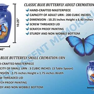 THE ASCENT MEMORIAL Urn for Human Ashes Adult Male Female | Butterfly Printed Large Funeral Urn | Complimentary Small Keepsake Vial | 2 Velvet Carry Bags for Urns and Keepsakes