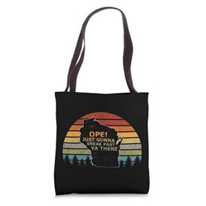 funny saying meme midwest ope retro sunset wisconsin tote bag
