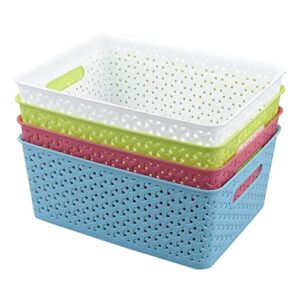 Rinboat Medium Colored Plastic Storage Baskets, 4 Packs