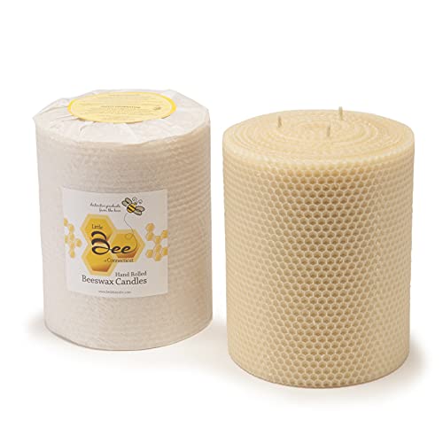 Hand Rolled Beeswax Pillar Candles by Little Bee of Connecticut (6 x 5 Inch Triple Wick)