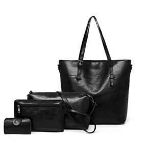 women vintage handbag and purse leather tote shoulder bag large satchel top handle work bag set 4pcs