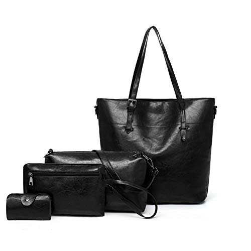 Women Vintage Handbag and Purse Leather Tote Shoulder Bag Large Satchel Top Handle Work Bag Set 4pcs