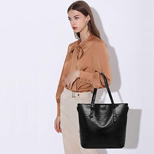 Women Vintage Handbag and Purse Leather Tote Shoulder Bag Large Satchel Top Handle Work Bag Set 4pcs
