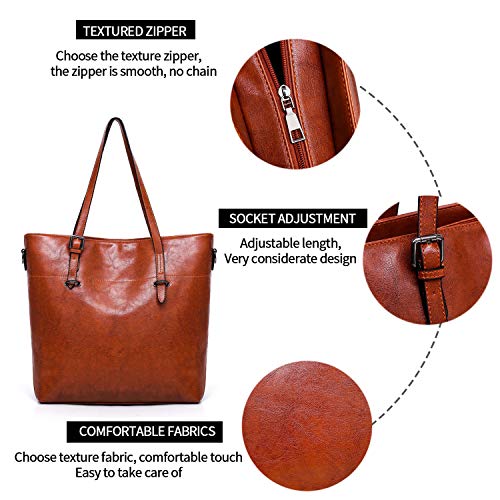 Women Vintage Handbag and Purse Leather Tote Shoulder Bag Large Satchel Top Handle Work Bag Set 4pcs