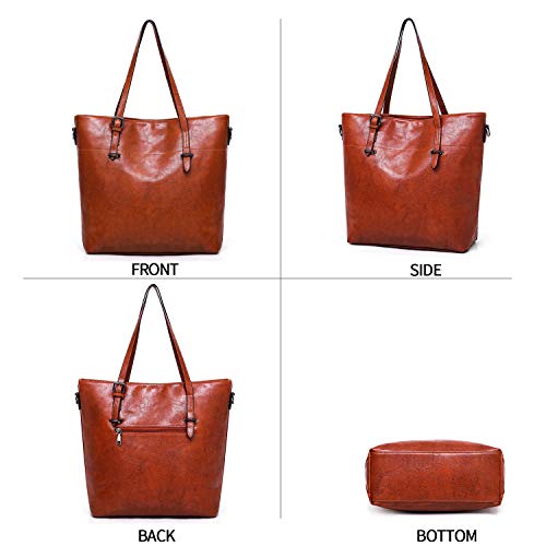 Women Vintage Handbag and Purse Leather Tote Shoulder Bag Large Satchel Top Handle Work Bag Set 4pcs