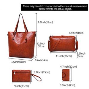 Women Vintage Handbag and Purse Leather Tote Shoulder Bag Large Satchel Top Handle Work Bag Set 4pcs