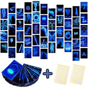 ctosree 50 pieces blue neon aesthetic pictures wall collage kit neon blue indie room decor photo collections collage dorm decors for girl teens and women for room bedroom aesthetic, 4 x 6 inches