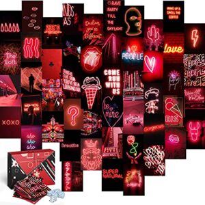 koll decor red aesthetic room decor wall collage aesthetic – 50 set 4”x6” prints neon dark red photo wall collage kit decoration pictures for teen girls academia bedroom posters