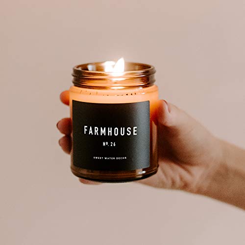 Sweet Water Decor Farmhouse Candle | Autumn, Cinnamon, and Nutmeg, Fall Scented Soy Wax Candle for Home | 9oz Amber Jar, 40 Hour Burn Time, Made in The USA (Farmhouse)