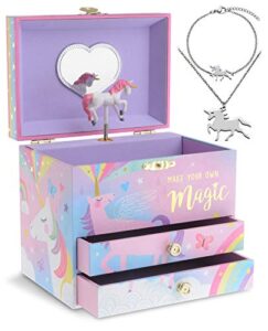 jewelkeeper cotton candy unicorn music box & little girls jewelry set – 3 unicorn gifts for girls – jewelry box for girls