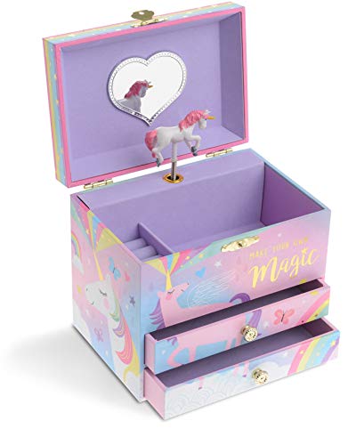 Jewelkeeper Cotton Candy Unicorn Music Box & Little Girls Jewelry Set - 3 Unicorn Gifts for Girls - Jewelry Box for Girls