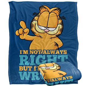garfield blanket, 50″x60″, never ever wrong silky touch sherpa back super soft throw