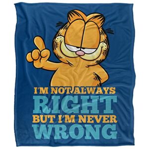 Garfield Blanket, 50"x60", Never Ever Wrong Silky Touch Sherpa Back Super Soft Throw