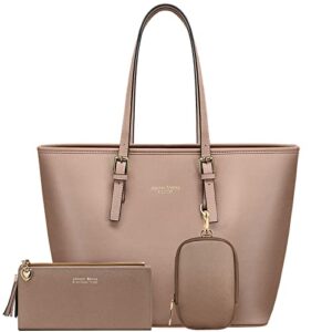 jocose moose women’s tote handbag, fashion leather shoulder bag ，top handle satchel purse set 3pcs (champagne powder)