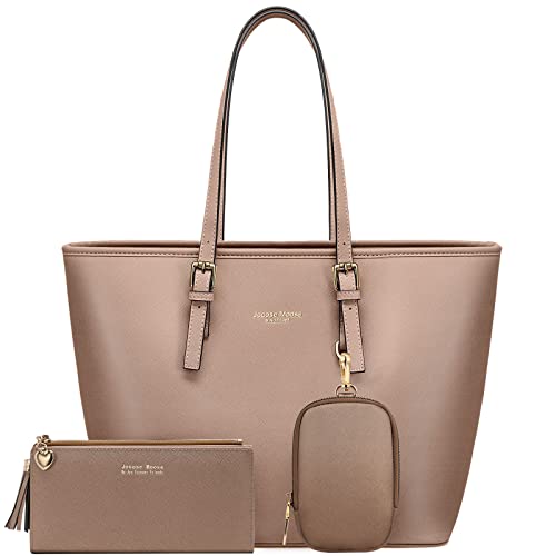 Jocose Moose Women's Tote Handbag, Fashion Leather Shoulder Bag ，Top Handle Satchel Purse Set 3pcs (Champagne Powder)