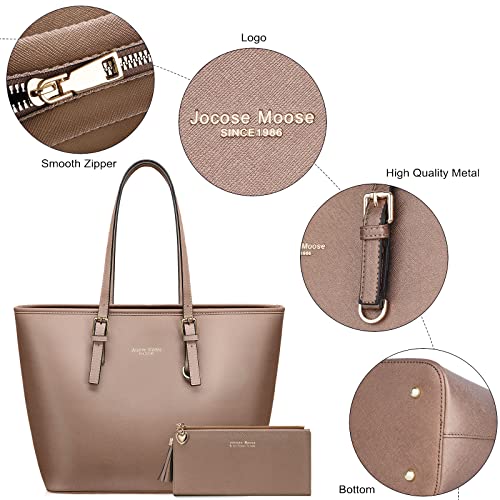 Jocose Moose Women's Tote Handbag, Fashion Leather Shoulder Bag ，Top Handle Satchel Purse Set 3pcs (Champagne Powder)