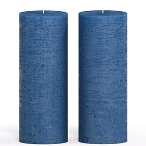 candwax 3×8 pillar candle set of 2 – decorative rustic candles unscented and no drip candles – ideal as wedding candles or large candles for home interior – dark blue candles