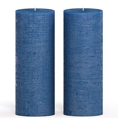 CANDWAX 3x8 Pillar Candle Set of 2 - Decorative Rustic Candles Unscented and No Drip Candles - Ideal as Wedding Candles or Large Candles for Home Interior - Dark Blue Candles