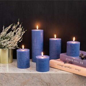 CANDWAX 3x8 Pillar Candle Set of 2 - Decorative Rustic Candles Unscented and No Drip Candles - Ideal as Wedding Candles or Large Candles for Home Interior - Dark Blue Candles