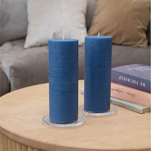 CANDWAX 3x8 Pillar Candle Set of 2 - Decorative Rustic Candles Unscented and No Drip Candles - Ideal as Wedding Candles or Large Candles for Home Interior - Dark Blue Candles