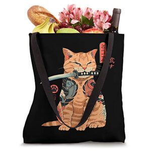 Japanese Samurai Ninja Cat Kawaii Tattoo Graphic Tote Bag