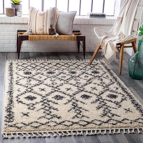 Mark&Day Area Rugs, 5x7 Macolm Bohemian/Global Charcoal Area Rug, Beige/Black/Cream Carpet for Living Room, Bedroom or Kitchen (5'3" x 7'3")