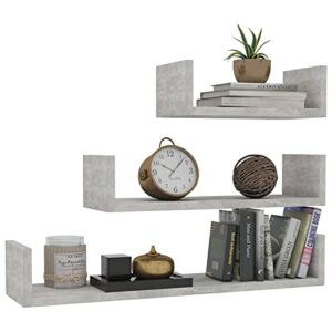 tidyard 3 piece floating shelves chipboard wall mount collectables photo display stand storage shelf concrete gray for living room, bedroom, home, office decor