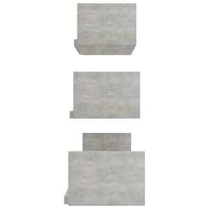 Tidyard 3 Piece Floating Shelves Chipboard Wall Mount Collectables Photo Display Stand Storage Shelf Concrete Gray for Living Room, Bedroom, Home, Office Decor