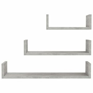 Tidyard 3 Piece Floating Shelves Chipboard Wall Mount Collectables Photo Display Stand Storage Shelf Concrete Gray for Living Room, Bedroom, Home, Office Decor