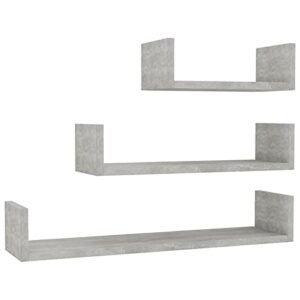 Tidyard 3 Piece Floating Shelves Chipboard Wall Mount Collectables Photo Display Stand Storage Shelf Concrete Gray for Living Room, Bedroom, Home, Office Decor