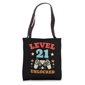 Level 21 Unlocked Video Gamer Boy Men Son 21st Birthday Tote Bag