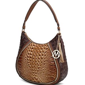 MKF Hobo Bag for Womens Fashion – PU Leather Shoulder Purse Tassel, M Charm – Top Handle Multi-pocket Handbag Brown