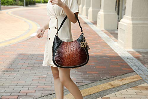 MKF Hobo Bag for Womens Fashion – PU Leather Shoulder Purse Tassel, M Charm – Top Handle Multi-pocket Handbag Brown