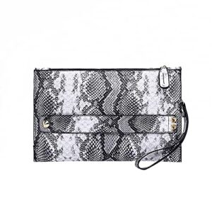women snakeskin print large envelop clutch handbag purse pu leather wallet with handle strap