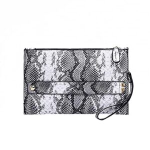 Women Snakeskin Print Large Envelop Clutch Handbag Purse PU Leather Wallet with Handle Strap