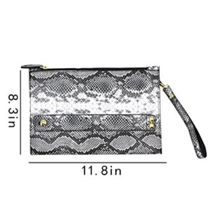 Women Snakeskin Print Large Envelop Clutch Handbag Purse PU Leather Wallet with Handle Strap