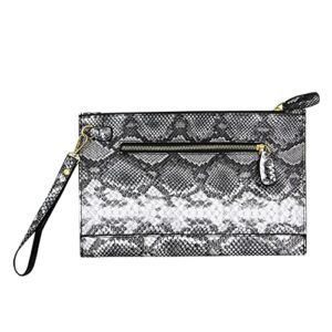 Women Snakeskin Print Large Envelop Clutch Handbag Purse PU Leather Wallet with Handle Strap