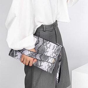 Women Snakeskin Print Large Envelop Clutch Handbag Purse PU Leather Wallet with Handle Strap