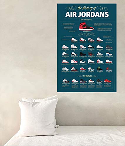 Buyartforless The History of Air Jordans 1984 through 2014 Info-Graphic 36x24 Basketball Sports Art Print Poster, green, white, red, black for Study Room